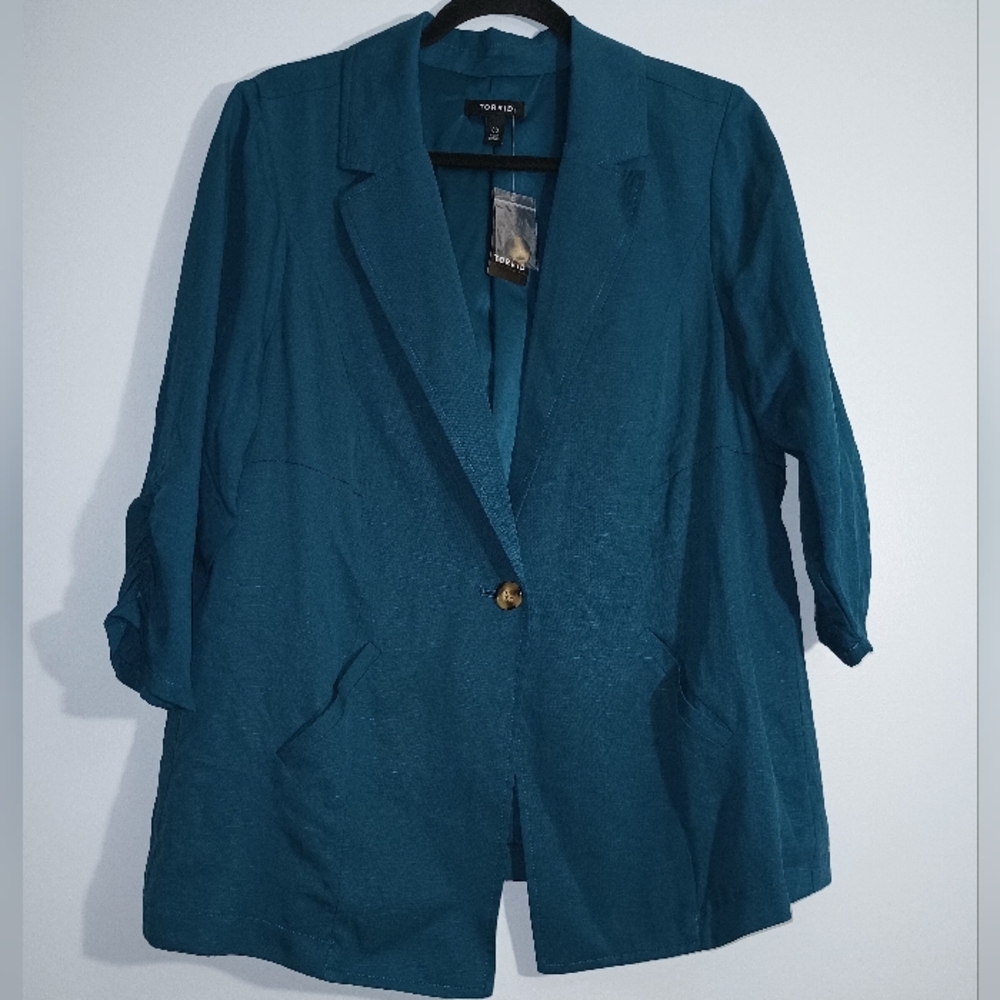 Torrid Studio Linen‎ Legion Blue Blazer 00 M/L 10 - Picture 10 of 13